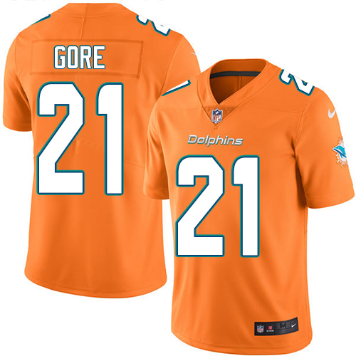 Nike Dolphins #21 Frank Gore Orange Men's Stitched NFL Limited Rush Jersey - Click Image to Close